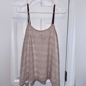 Deletta Beige Crochet Knit Cami with Dark Brown Straps and soma shrug